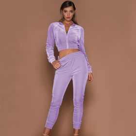 Women Trousers Long Sleeves Solid Zipper Bundle (Color: Purple, size: 3XL)