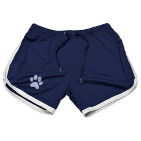 Men Gym Fitness Shorts (Color: Navy blue white, size: XXL)