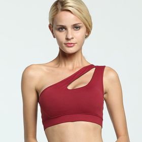 Women Sports Bra Sexy One Shoulder Solid Sports Bra Fitness (Color: Red, size: S)