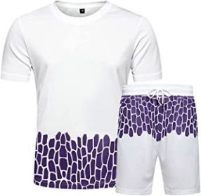 Men's Casual Crack Pattern Suits Fashion Short Sleeve T-Shirt (Color: WHITE-M)