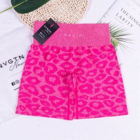 WILD High Waisted Shorts Seamless Outfits Women Workout (Color: Fuchsia Leopard, size: S Waist 26-27)