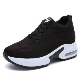 Women High Top Walking Footwear Sports Shoes -Thick Sole (Color: Black Red Women Shoe, size: 36)