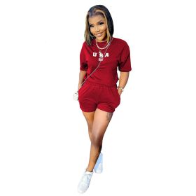 Women Fitness Clothing Short-sleeve Sports suit (Color: Red, size: S)