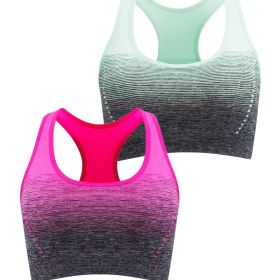 Medium Support Two Tone Racer Back Sports Bra (Color: Green+Rose Red, size: M(6))