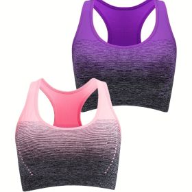 Medium Support Two Tone Racer Back Sports Bra (Color: Purple+Pink, size: M(6))