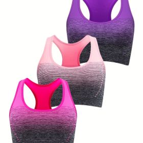 Medium Support Two Tone Racer Back Sports Bra (Color: Rose Red + Pink + Purple, size: S(4))