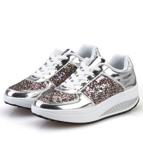 Women Casual Glitter Shoes Mesh Flat Shoes Ladies (Color: Silver, Shoe Size: 37)