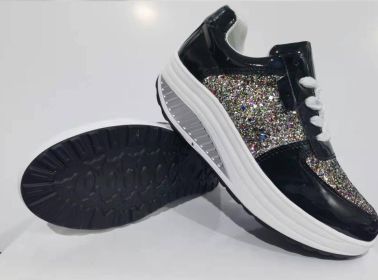 Women Casual Glitter Shoes Mesh Flat Shoes Ladies (Color: Black, Shoe Size: 41)