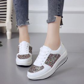 Women Casual Glitter Shoes Mesh Flat Shoes Ladies (Color: White, Shoe Size: 38)